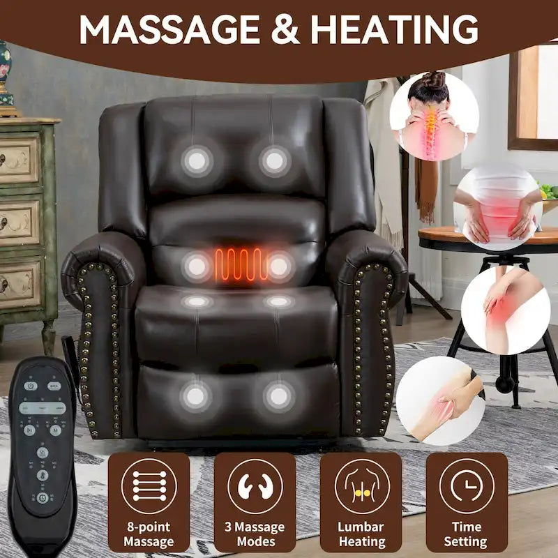 Sillón reclinable elevador eléctrico de doble motor en cuero genuino con calor y masaje
