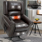 Sillón reclinable elevador eléctrico de doble motor en cuero genuino con calor y masaje