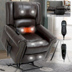 Sillón reclinable elevador eléctrico de doble motor en cuero genuino con calor y masaje