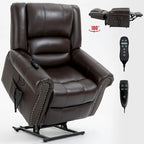 Sillón reclinable elevador eléctrico de doble motor en cuero genuino con calor y masaje