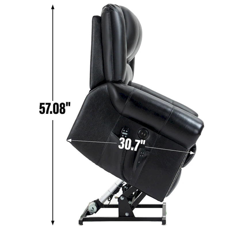 Sillón reclinable elevador eléctrico de doble motor en cuero genuino con calor y masaje