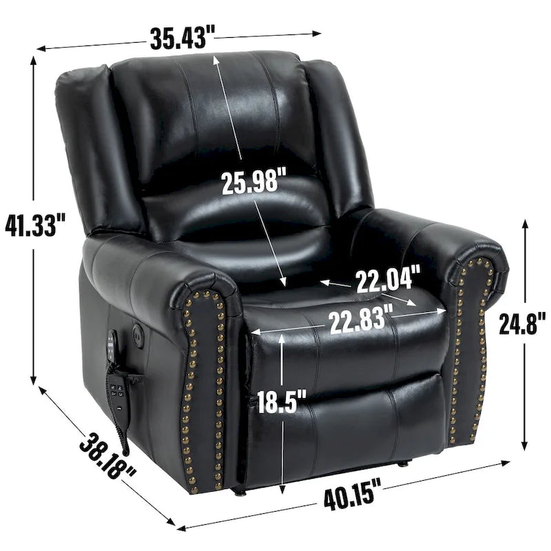 Sillón reclinable elevador eléctrico de doble motor en cuero genuino con calor y masaje
