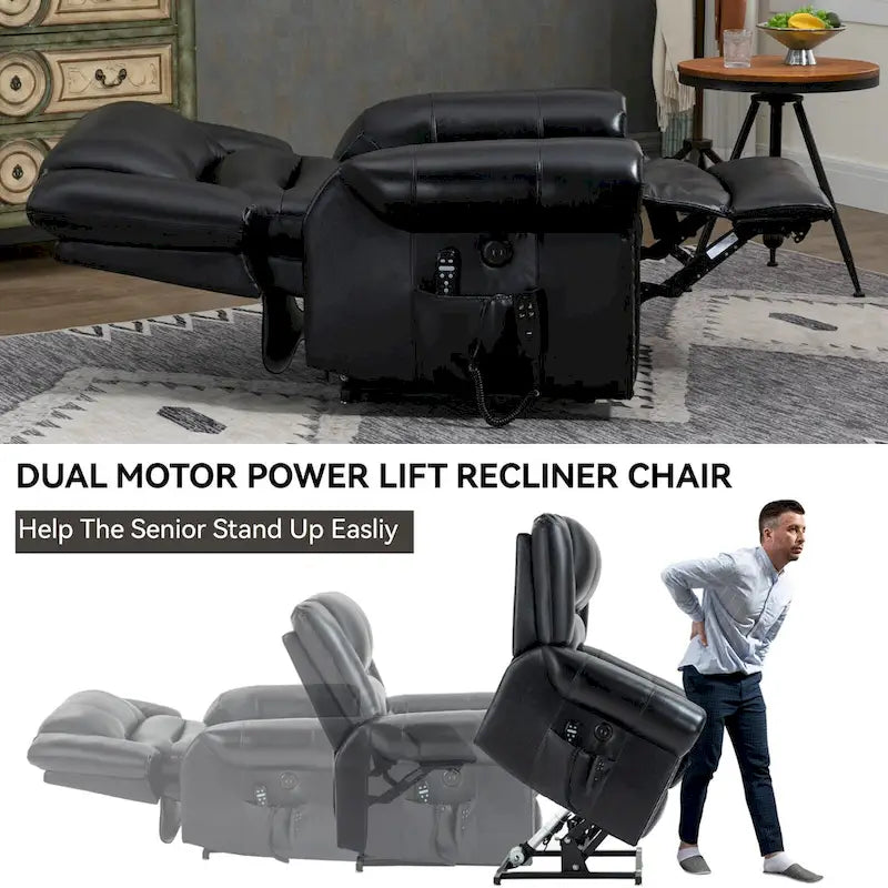 Sillón reclinable elevador eléctrico de doble motor en cuero genuino con calor y masaje