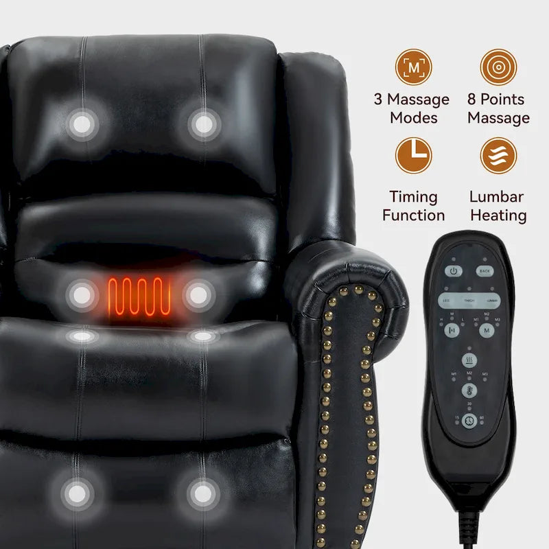 Sillón reclinable elevador eléctrico de doble motor en cuero genuino con calor y masaje