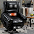 Sillón reclinable elevador eléctrico de doble motor en cuero genuino con calor y masaje