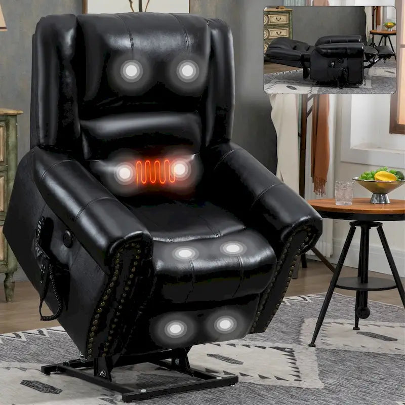 Sillón reclinable elevador eléctrico de doble motor en cuero genuino con calor y masaje