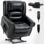 Sillón reclinable elevador eléctrico de doble motor en cuero genuino con calor y masaje
