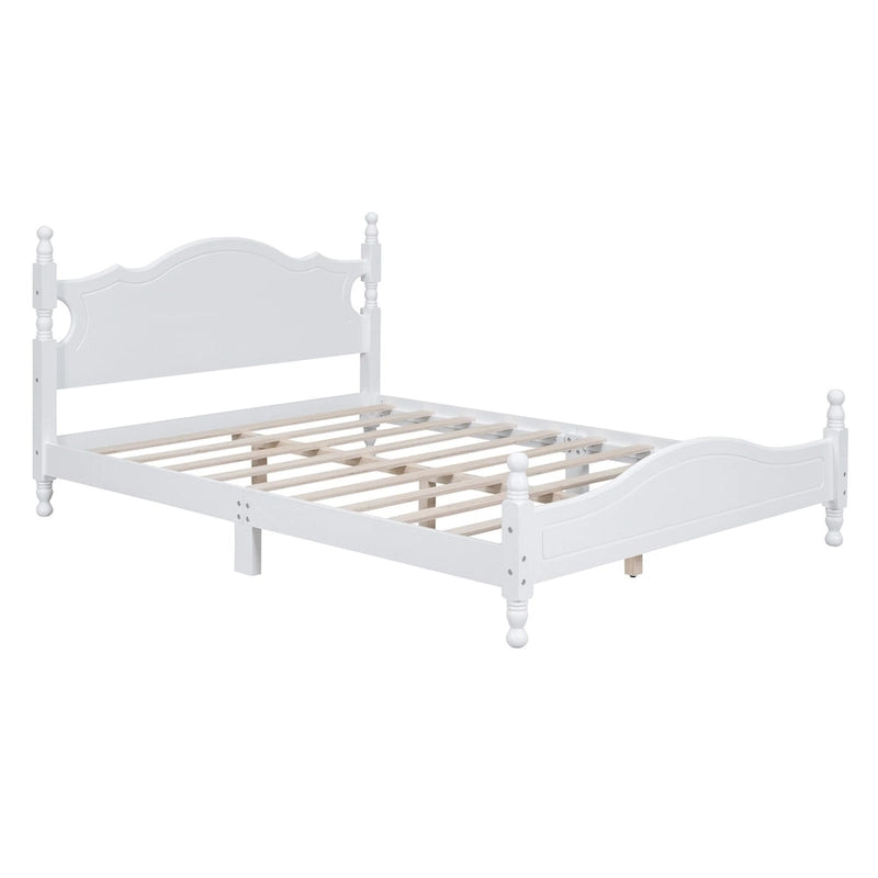 Cama de plataforma de madera color blanco tamaño Queen con cabecera