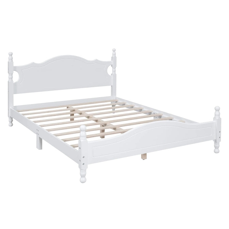 Cama de plataforma de madera color blanco tamaño Queen con cabecera