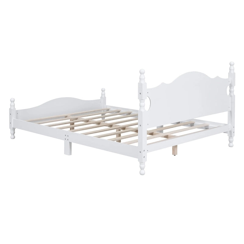 Cama de plataforma de madera color blanco tamaño Queen con cabecera