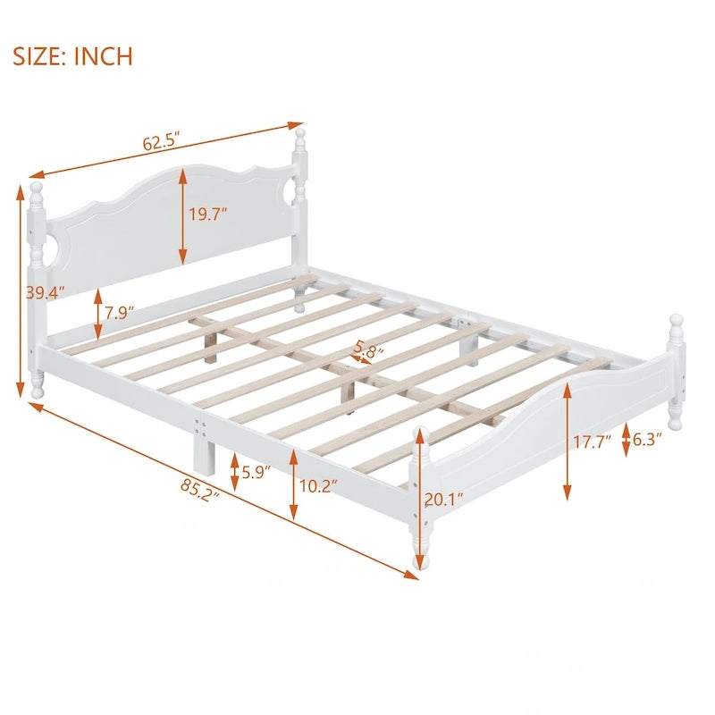 Cama de plataforma de madera color blanco tamaño Queen con cabecera