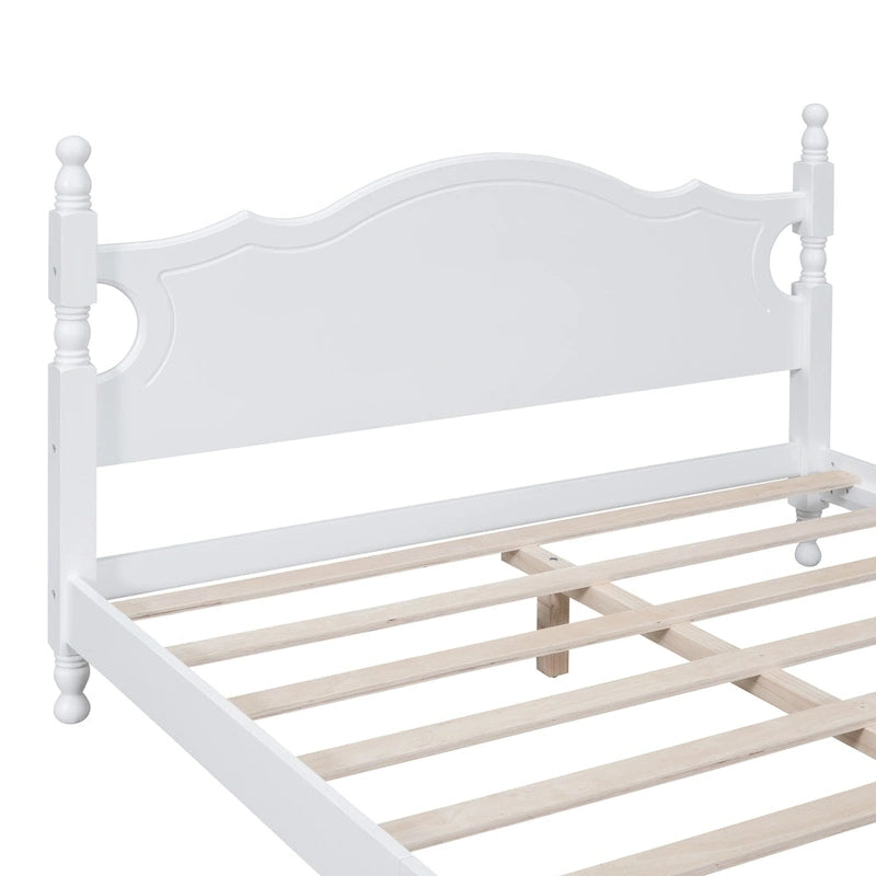 Cama de plataforma de madera color blanco tamaño Queen con cabecera