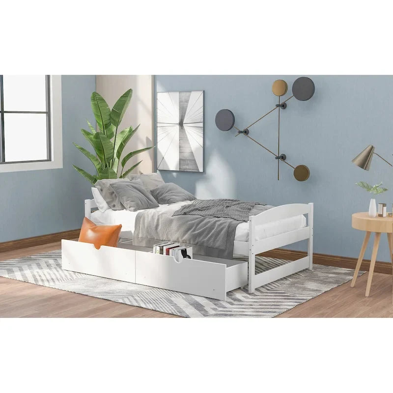 Cama individual con plataforma y dos cajones de almacenamiento