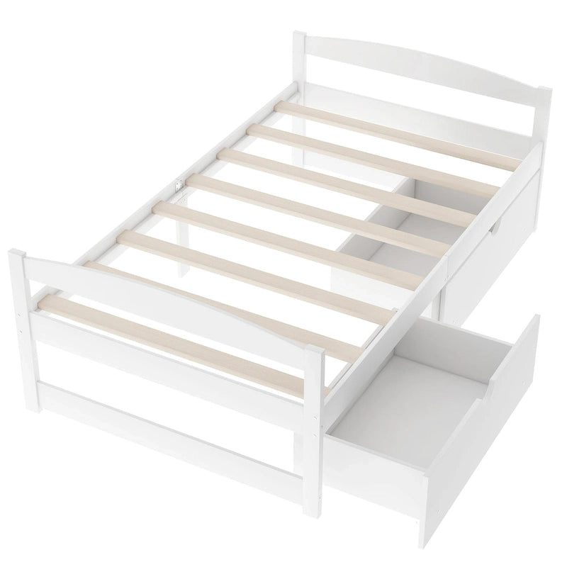 Cama individual con plataforma y dos cajones de almacenamiento