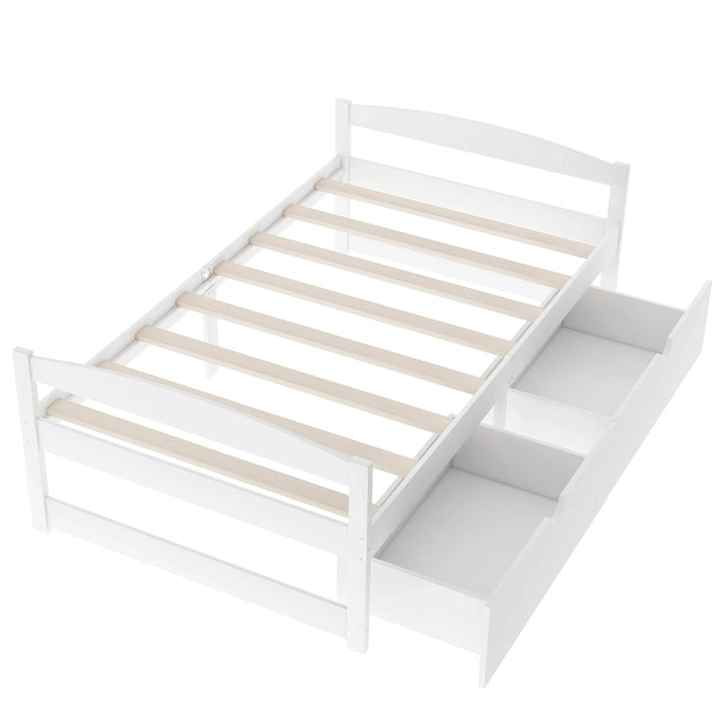 Cama individual con plataforma y dos cajones de almacenamiento