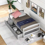Cama individual con plataforma y dos cajones de almacenamiento