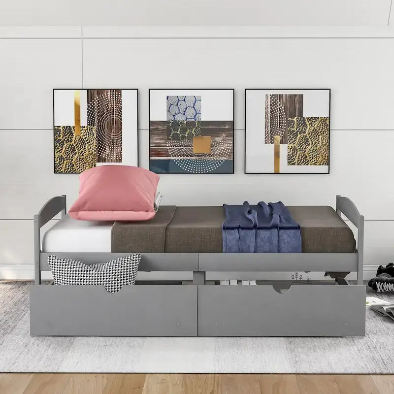 Cama individual con plataforma y dos cajones de almacenamiento