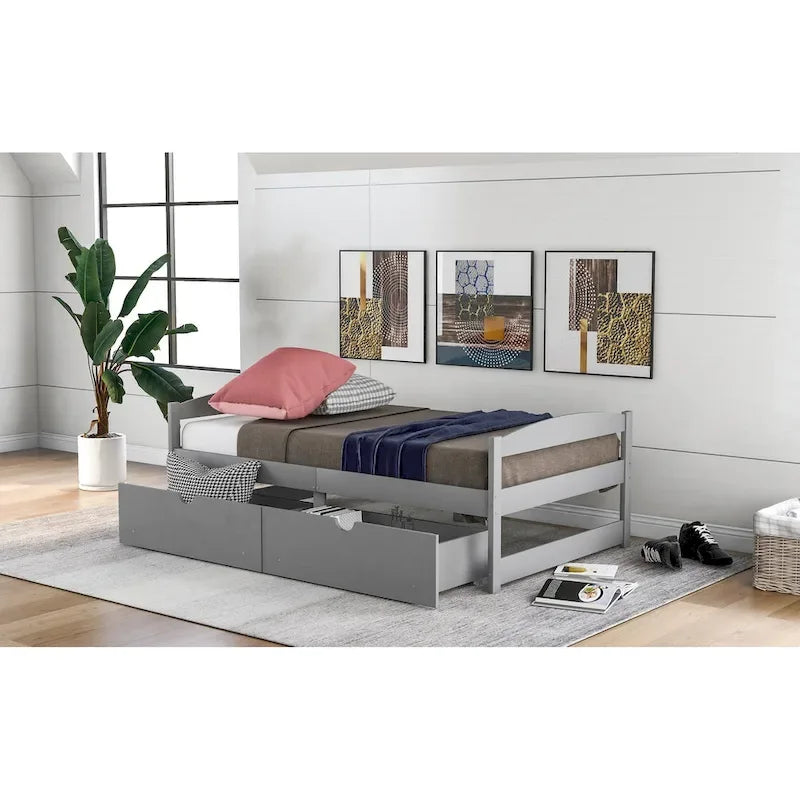 Cama individual con plataforma y dos cajones de almacenamiento