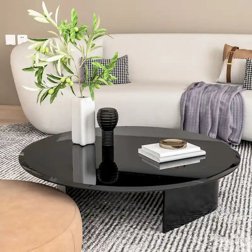Tablero de mesa redondo de vidrio templado negro con borde biselado