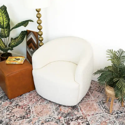 Belinda Mid Century Modern Boucle Fabric Upholstered Swivel Chair