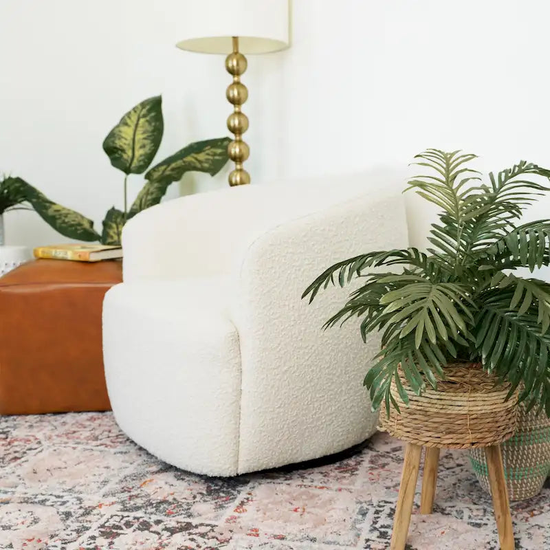 Mid-Century Modern draaistoel met bouclé bekleding