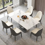 Mesa de comedor rectangular de piedra sinterizada con pedestal en forma de V
