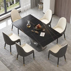 Mesa de comedor rectangular de piedra sinterizada con pedestal en forma de V