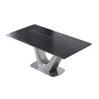Mesa de comedor rectangular de piedra sinterizada con pedestal en forma de V