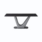 Mesa de comedor rectangular de piedra sinterizada con pedestal en forma de V