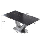 Mesa de comedor rectangular de piedra sinterizada con pedestal en forma de V