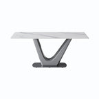 Mesa de comedor rectangular de piedra sinterizada con pedestal en forma de V