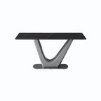Mesa de comedor rectangular de piedra sinterizada con pedestal en forma de V