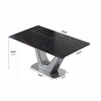 Mesa de comedor rectangular de piedra sinterizada con pedestal en forma de V