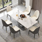 Mesa de comedor rectangular de piedra sinterizada con pedestal en forma de V