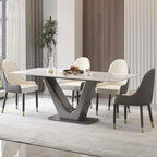 Mesa de comedor rectangular de piedra sinterizada con pedestal en forma de V