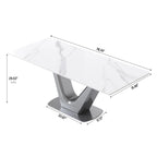 Mesa de comedor rectangular de piedra sinterizada con pedestal en forma de V