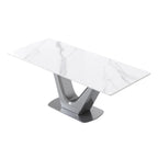 Mesa de comedor rectangular de piedra sinterizada con pedestal en forma de V