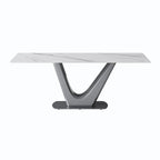 Mesa de comedor rectangular de piedra sinterizada con pedestal en forma de V