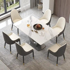 Mesa de comedor rectangular de piedra sinterizada con pedestal en forma de V