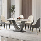 Mesa de comedor rectangular de piedra sinterizada con pedestal en forma de V