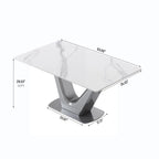 Mesa de comedor rectangular de piedra sinterizada con pedestal en forma de V
