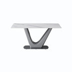 Mesa de comedor rectangular de piedra sinterizada con pedestal en forma de V