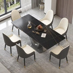 Mesa de comedor rectangular de piedra sinterizada con pedestal en forma de V