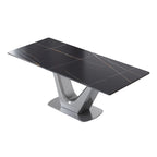 Mesa de comedor rectangular de piedra sinterizada con pedestal en forma de V