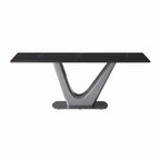 Mesa de comedor rectangular de piedra sinterizada con pedestal en forma de V