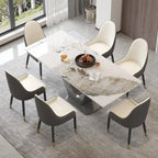Mesa de comedor rectangular de piedra sinterizada con pedestal en forma de V