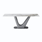 Mesa de comedor rectangular de piedra sinterizada con pedestal en forma de V