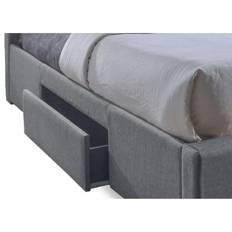Grey Grid-Tufted Upholstered Platform Bed with 2 Storage Drawers