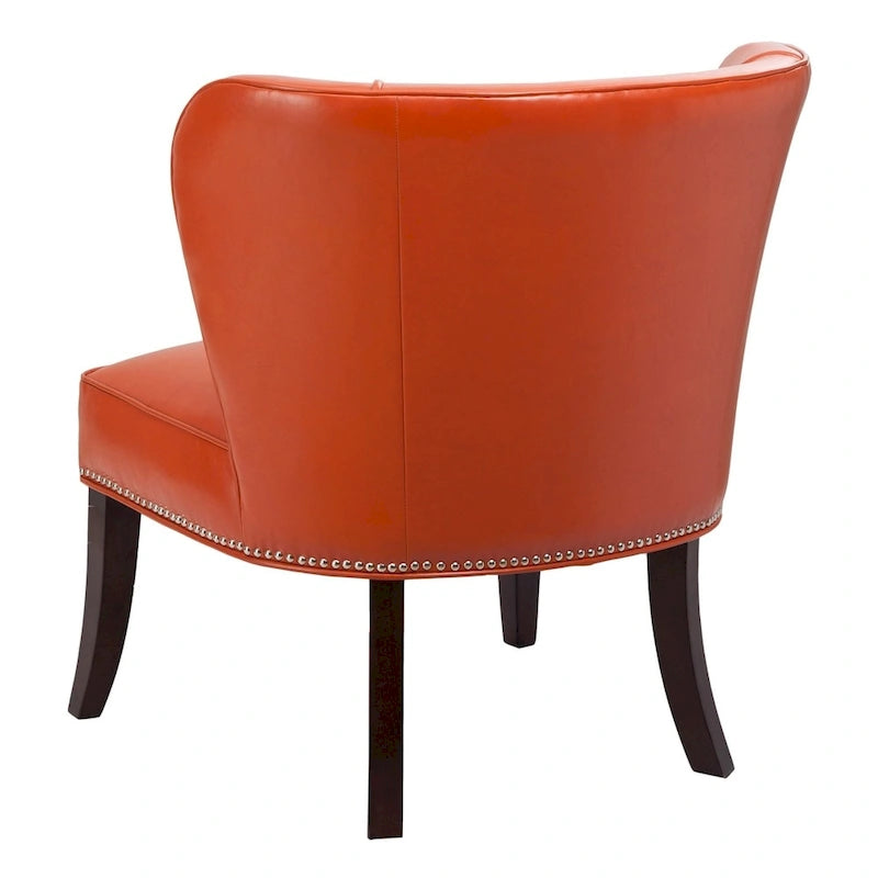 Silla decorativa sin brazos de piel sintética naranja con ribete de tachuelas
