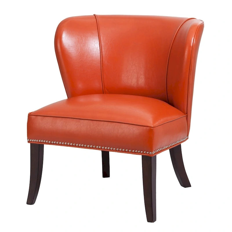 Silla decorativa sin brazos de piel sintética naranja con ribete de tachuelas